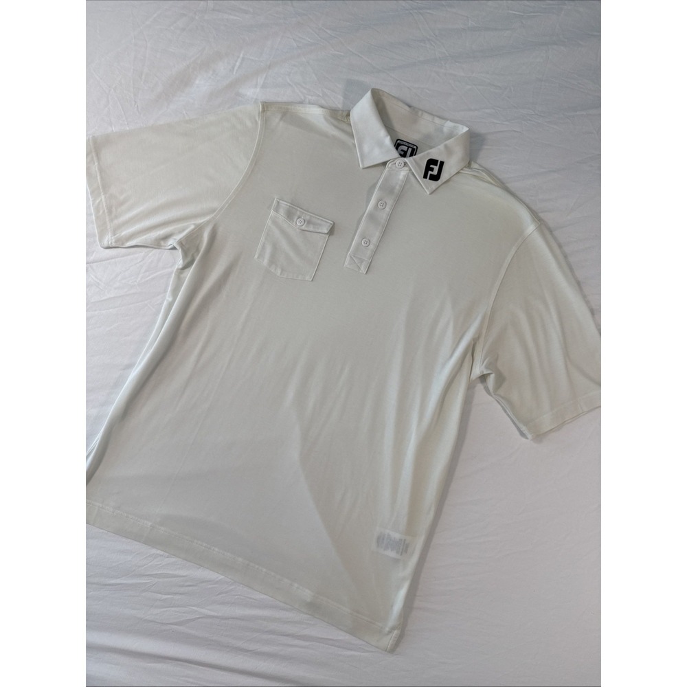 FootJoy Golf Polo Pocket Shirt Men's L White Short Sleeve Poly Spandex Athletic